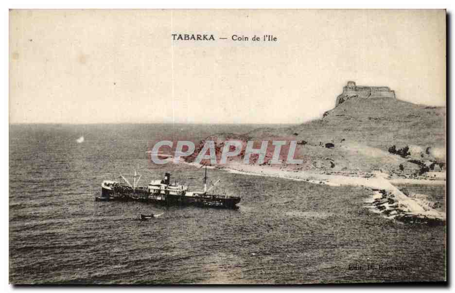 CPA Tunisie Tabarka Coin de l'ile bateau