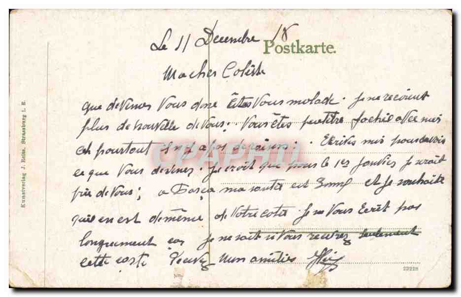 CPA Strassburg Banenhaus in der Orangerie — Verso