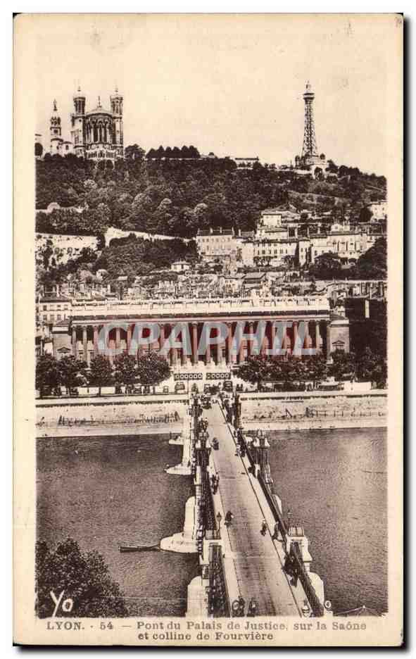 LYON. 54 — Pont du Palais de Justice, sur la Saône et colline de Fourvière
