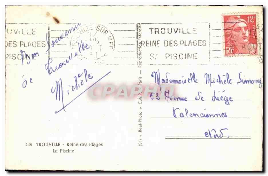 Trouville-sur-Mer — Die Schwimmbecken — C.A.P. Paris n° 428 — Rückseite