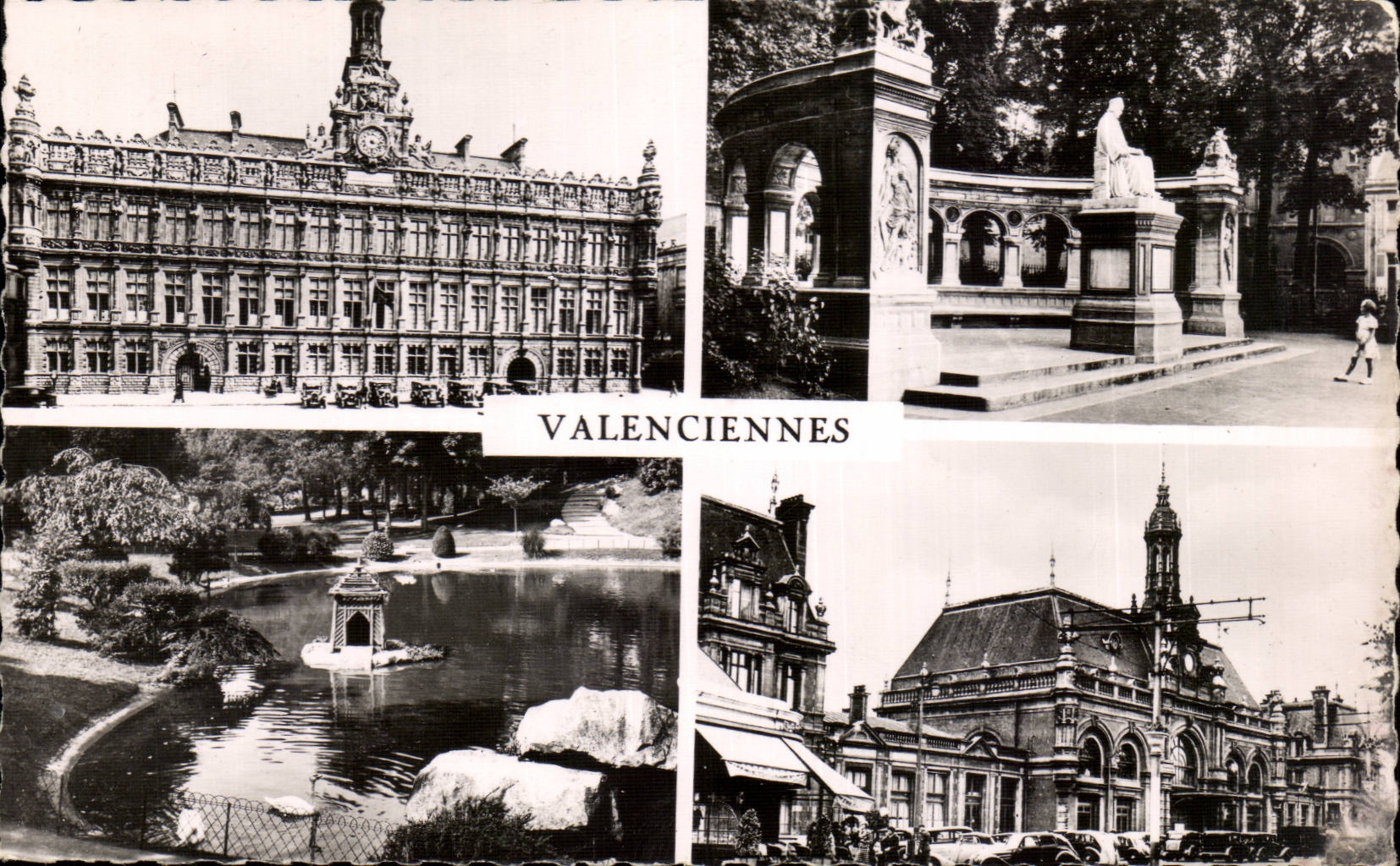 Valenciennes — Hôtel de Ville, Monument Froissart, Jardin de la Rhonelle, Gare — Cie des Arts Photomécaniques, Paris