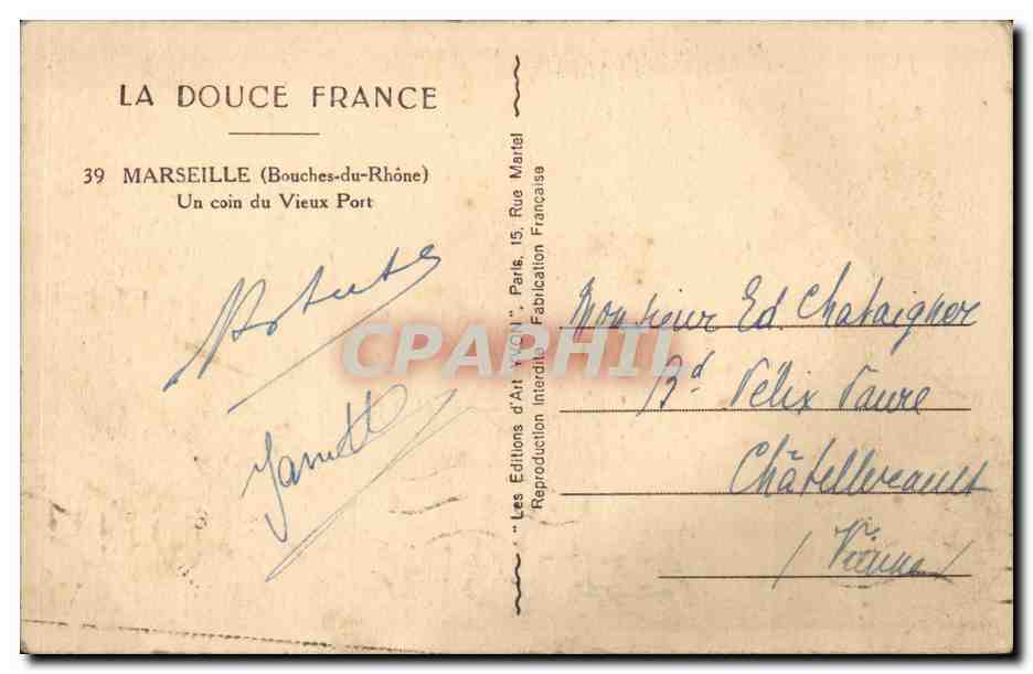 CPA Marseille Un coin du vieux port — Rückseite