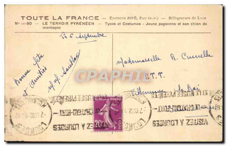 Jeune paysanne et son chien — Le terroir pyrénéen — Éditions Jové, Pau — Verso