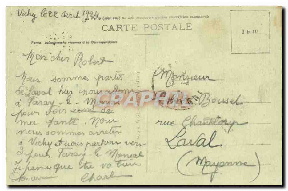 CPA Vichy Parc et source des Celestins — Verso