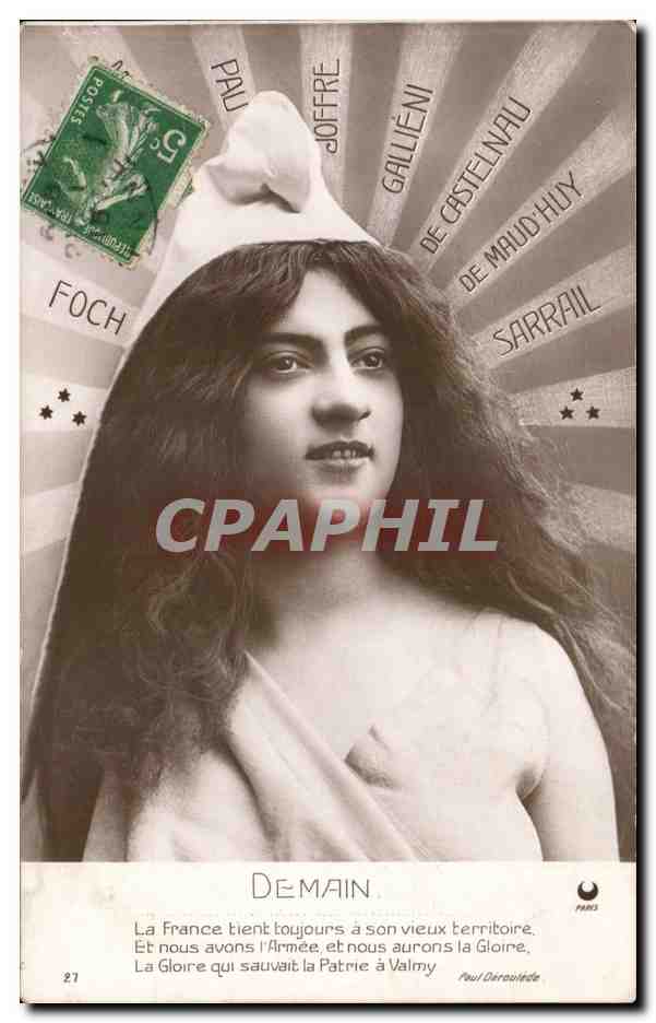 CPA Fantaisie Femme Damin Foch Pau Joffre Gallieni Castelnau Maud'huy Sarrail Miltiaria Marianne