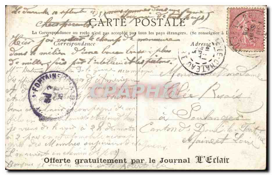 CPA Manoeuvres de l'Est en 1905 Armee B Troyes Vitrey Vassy Vallentigny — Rückseite