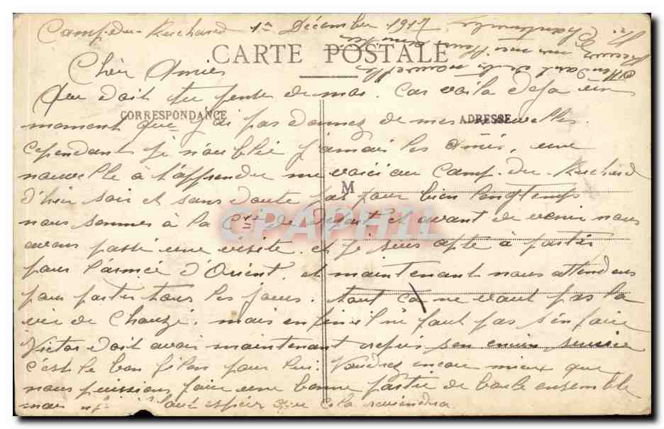 CPA Militaria Camp du Ruchard Tentes et baraquements — Rückseite