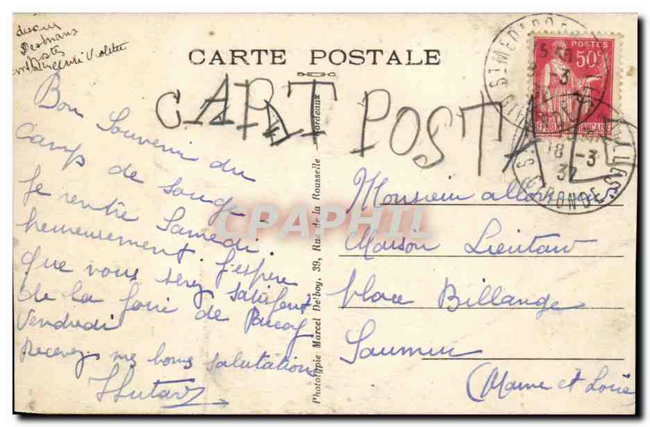 Camp Militaire de SOUGE (Gironde) — Caserne M.D. — n°85 — Verso