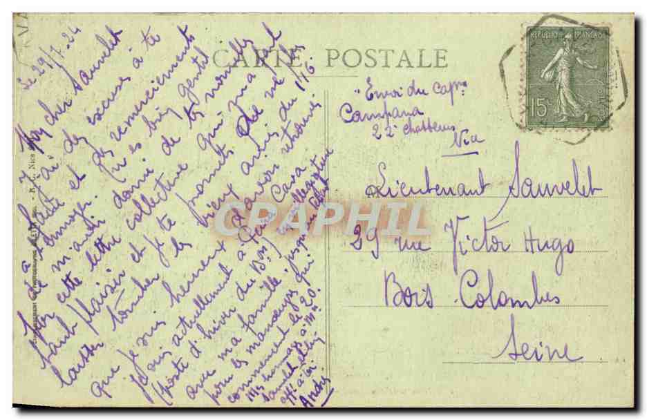 CPA Militaria Peira Cava Environs de Nice Les casernes — Rückseite