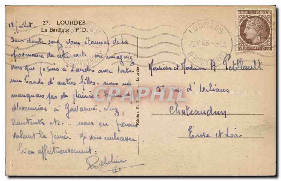 CPA Lourdes La basilique Moutons Sheep — Verso