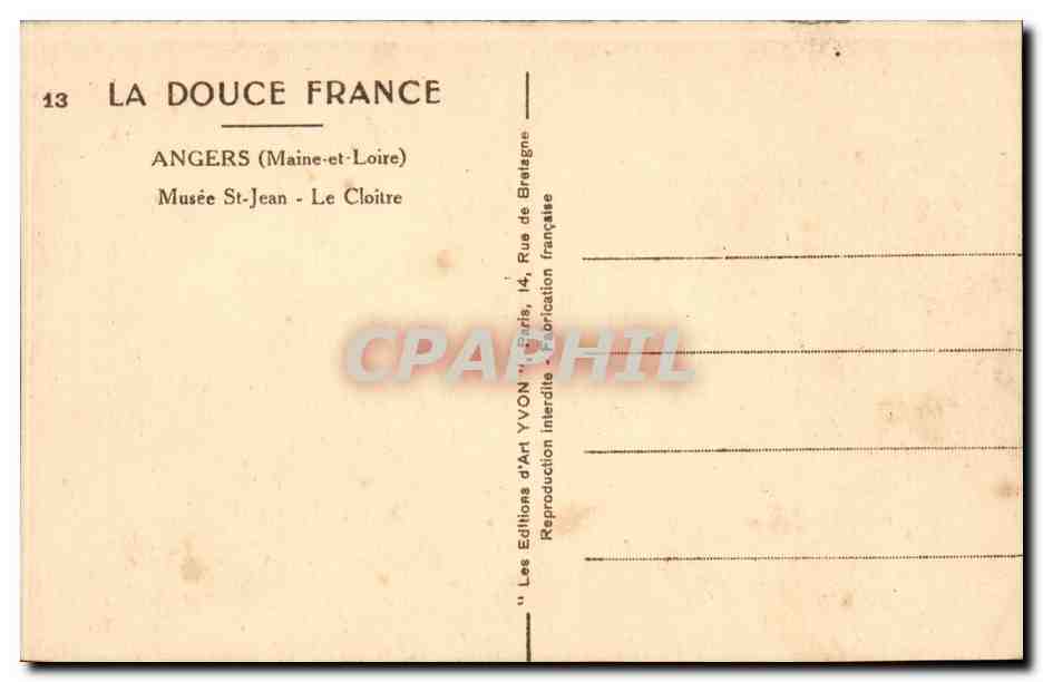 CPA Angers Musee St Jean Le cloitre — Rückseite