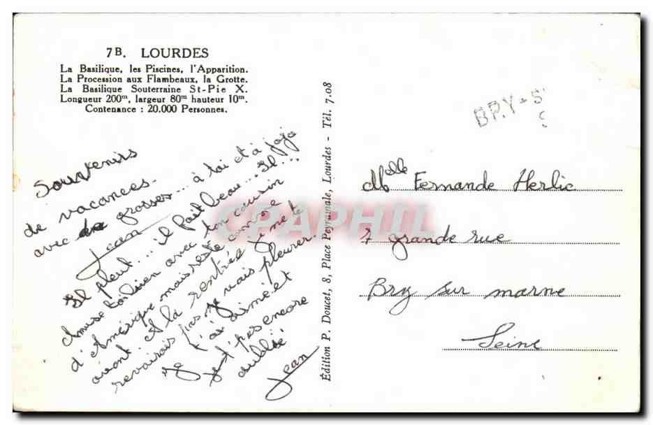 CPA lourdes — Verso