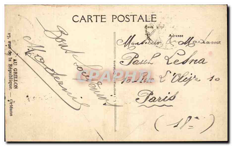 Orleans CPA place du Martroi — Verso