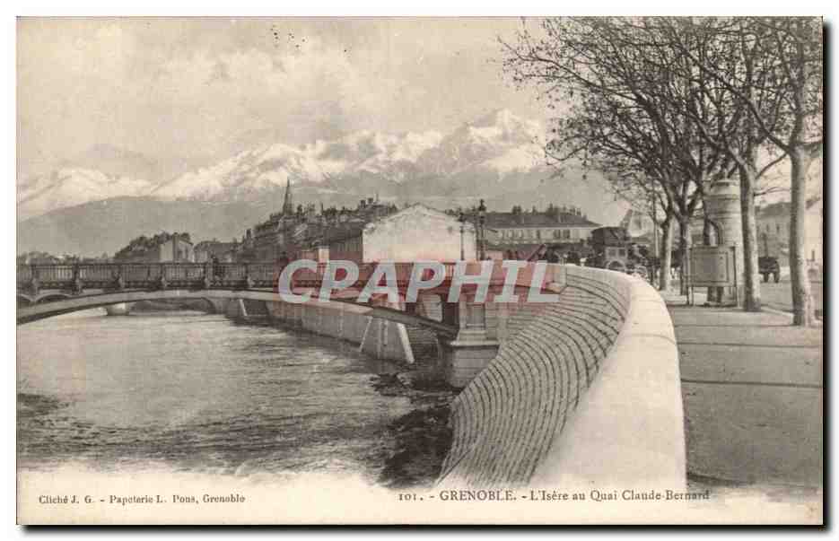 Grenoble - Die Isère am Quai Claude-Bernard — Foto J. G., Papeterie L. Pons, Grenoble, Nr. 101
