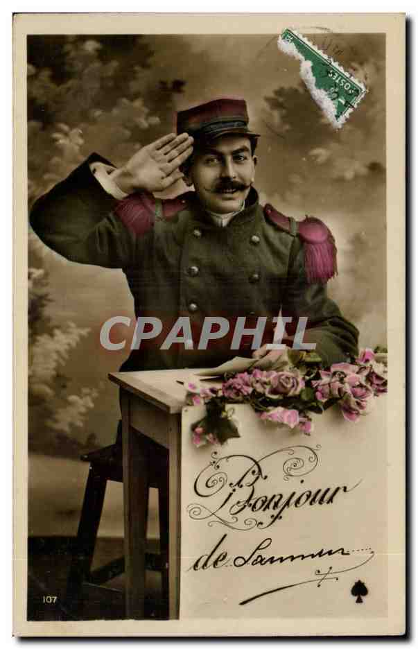Soldat saluant — Bonjour de Lamour — éditeur anonyme, n° 107