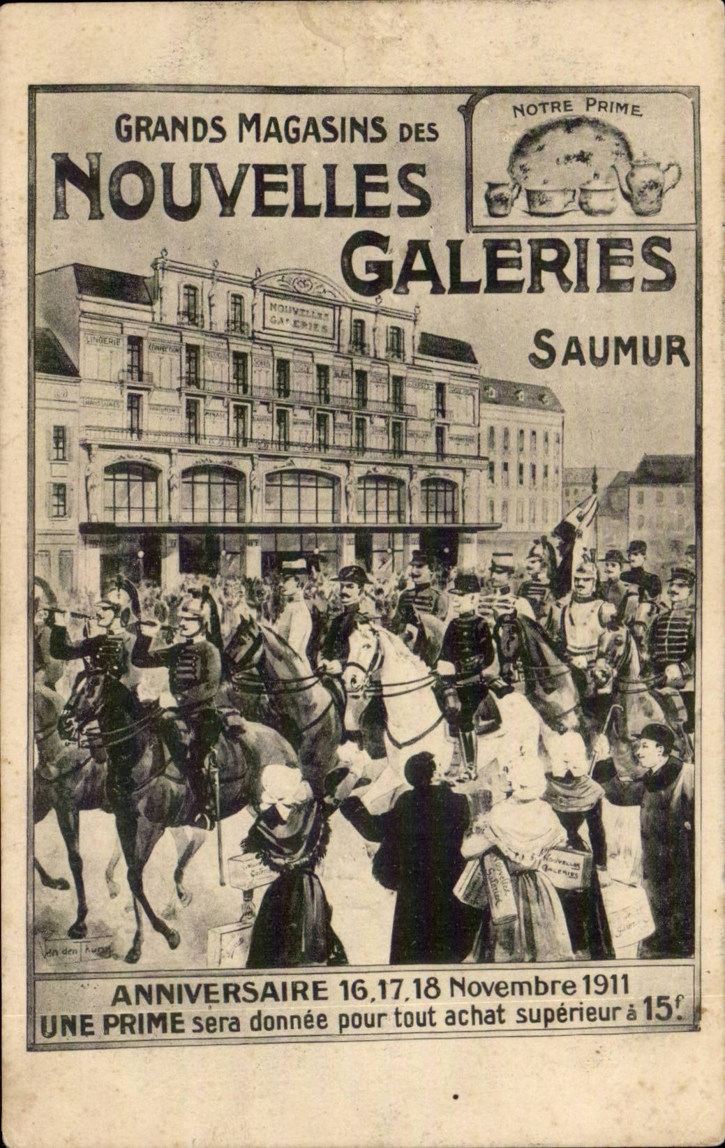 CPA Grands magasins des Nouvelles Galeries de Saumur Anniversaire Novembre 1911 Cheval Horse