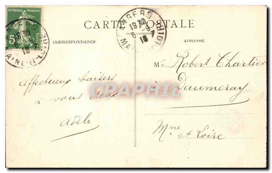 Angers CPA Place du ralliement Les Postes et Telegraphes Cafe ralliement et grand hotel — Rückseite