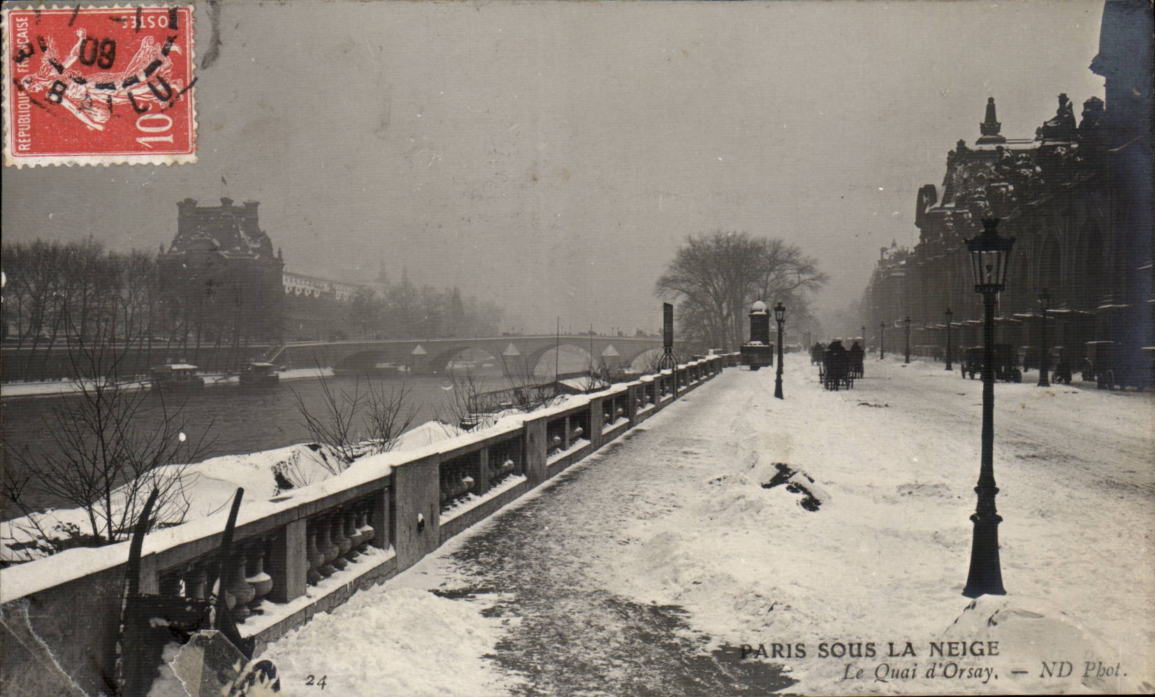 CPA Paris sous la neige Le quai d'Orsay