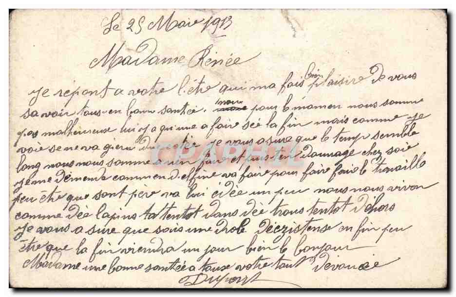 Carte Militaire pour madame Dupressoin a la Bombonniere ( Nouan le Fuzelier ) — Rückseite
