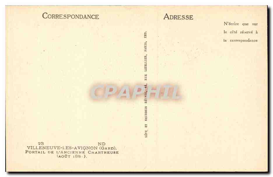 Villeneuve les Avignon CPA Porte d'entree de la Chartreuse du Val Senite — Rückseite