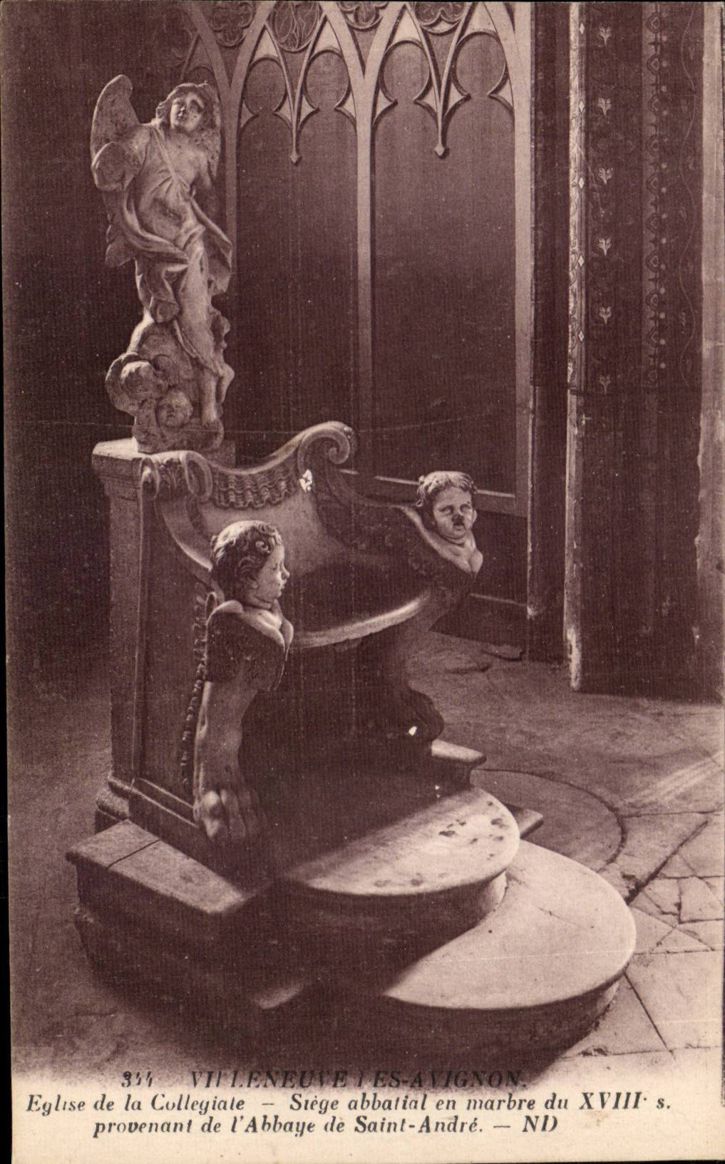 Asiento abacial en mármol del siglo XVIII — Iglesia de la Colegiata, Villeneuve-lès-Avignon