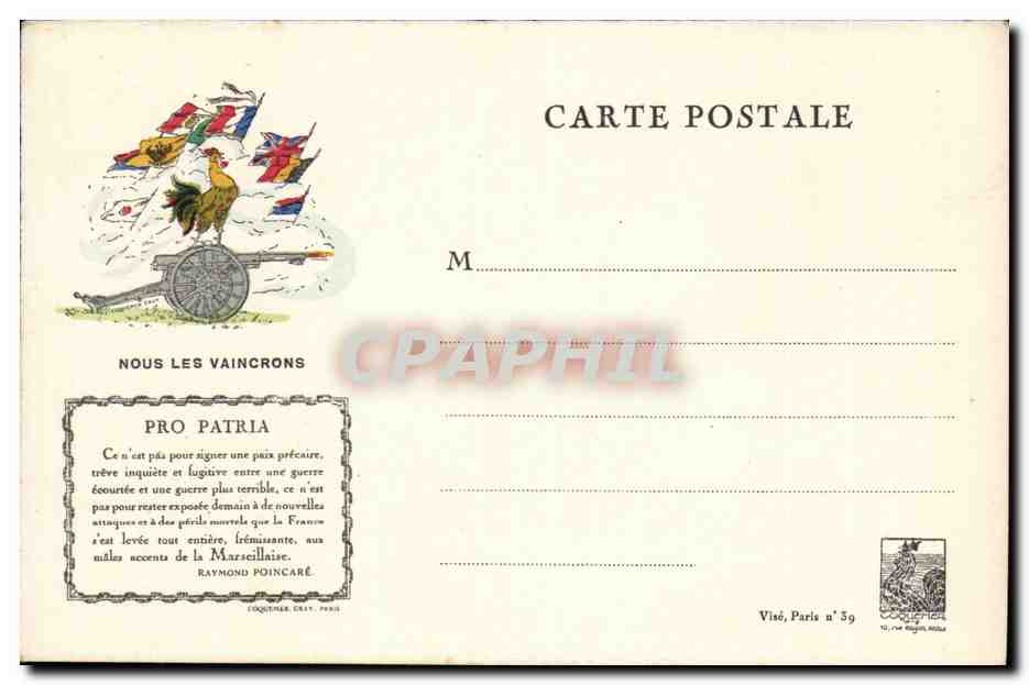 CPA Pro Patria Nous les vaincrons Coq Canon Militaria 