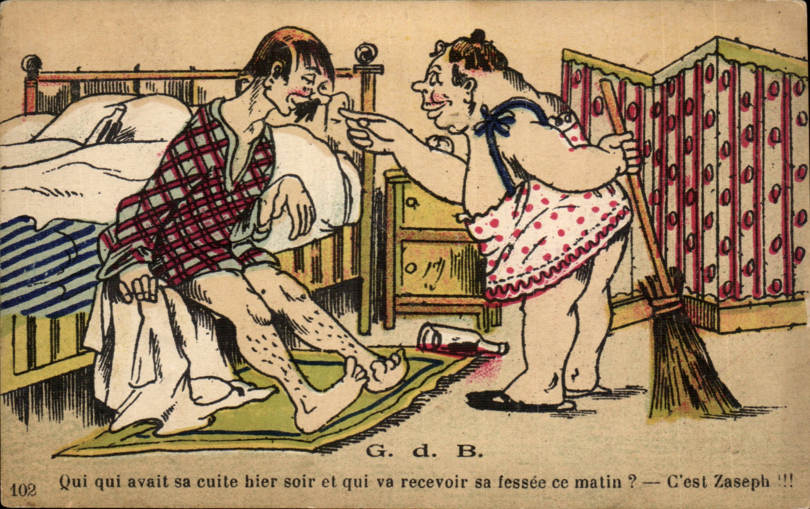 Sujet humoristique — femme punissant un homme — G. d. B., n° 102