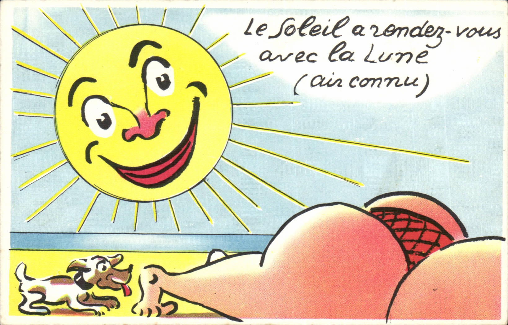 CPA Humour Le soleil a rendez vous avec la lune ( femme )