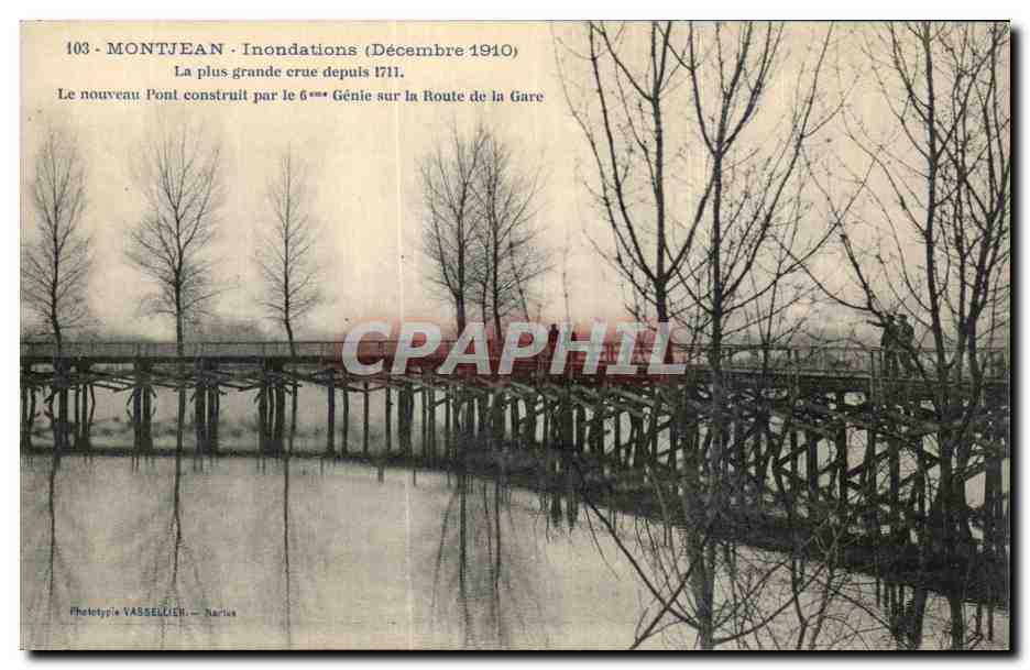 CPA Montjean Inondations janvier 1910 Le nouvea pont construit par le 6eme genie
