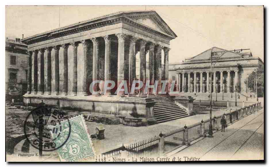 Nîmes - Die Maison Carrée und das Theater — Phototypie E. Racour, n° 2338