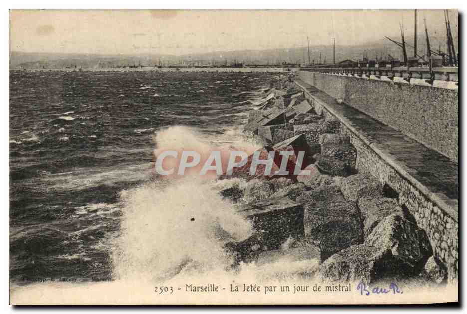 CPA Marseille la jetee par un jour de mistral