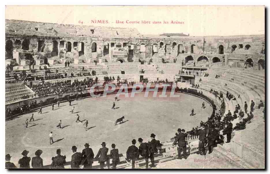 CPA Nimes Une course libre dans les arenes toro taureau
