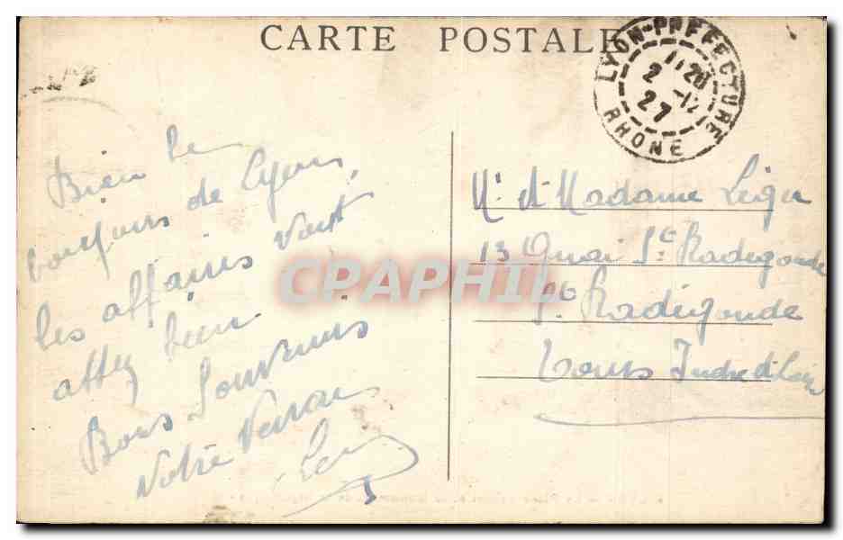 CPA Lyon Place Carnot et le monument de la Republique — Verso