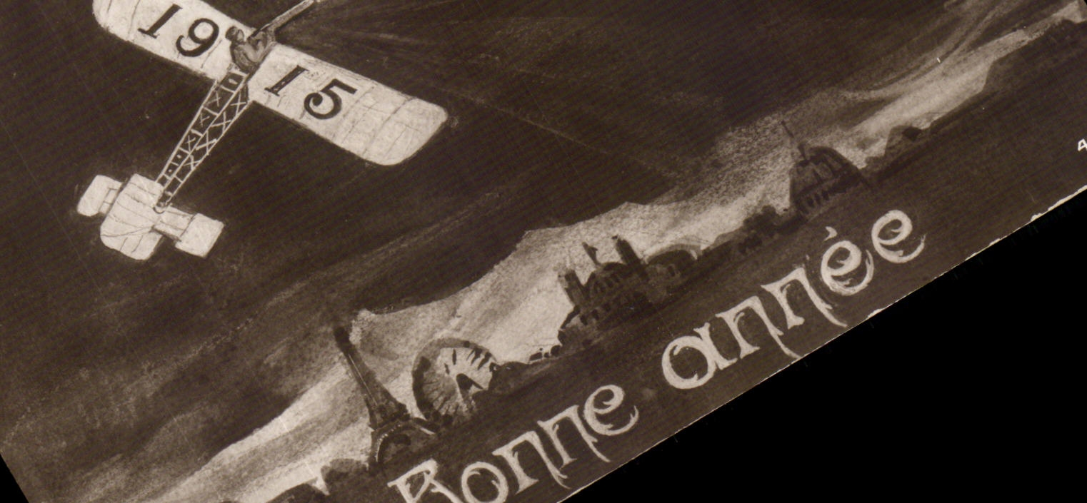 CPA Fantaisie Avion Aeroplane 1914 1915 Bonne annee paris Tout Eiffel
