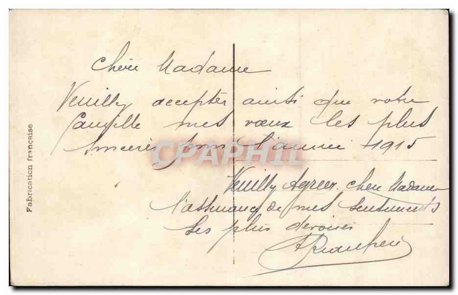 CPA Fantaisie Avion Aeroplane 1914 1915 Bonne annee paris Tout Eiffel — Rückseite