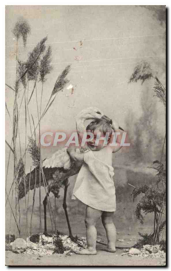 CPA Fantaisie Enfant et cigogne