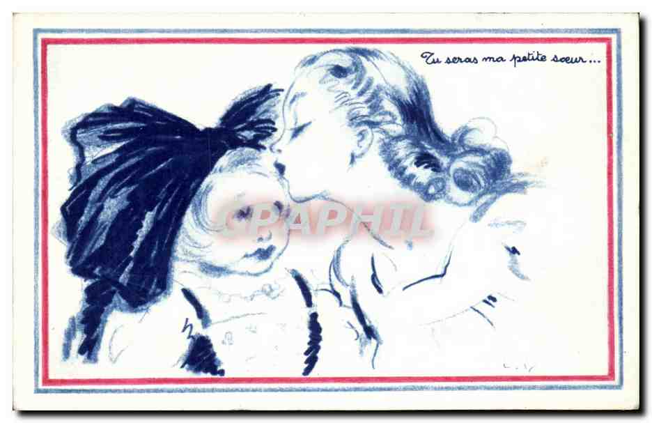 Frau, die ein kleines Mädchen umarmt — 'Du wirst meine kleine Schwester sein...' — Comité National de l'Enfance, Paris