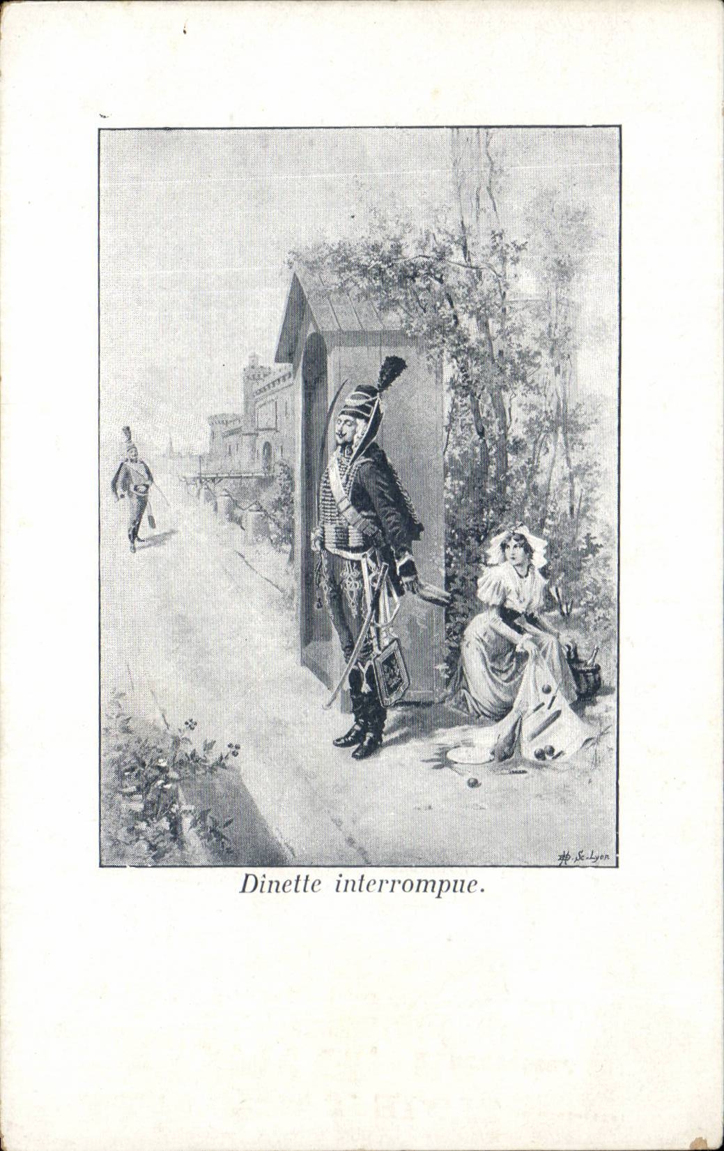 CPA Fantaisie Femme Dinette impromptue Dragon Militaria
