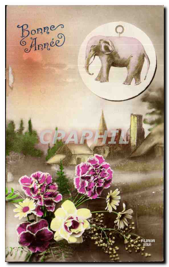 CPA Fantaisie Elephant Bonne annee