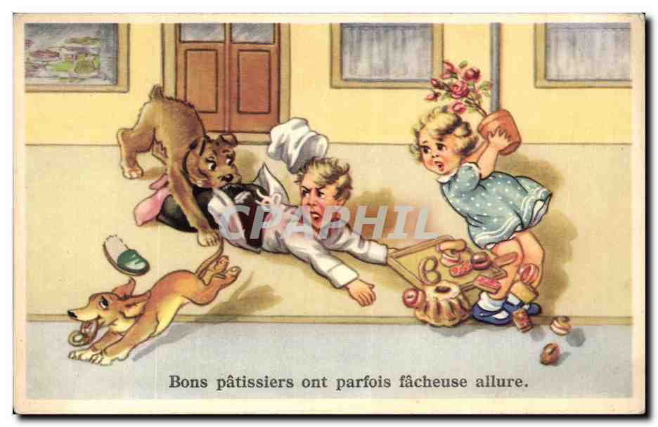 CPA Fantaisie Bons patissiers ont parfois facheuse allure patissier Chien dog Humour