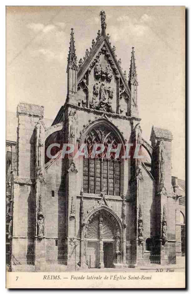 Reims CPA Facade laterale de l'eglise Saint Remi