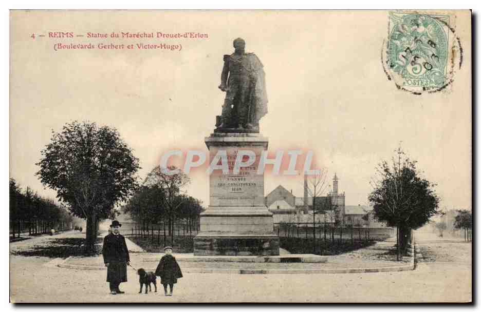 Reims — Statue du Maréchal Drouet-d'Erlon — Boulevards Gerbert et Victor-Hugo