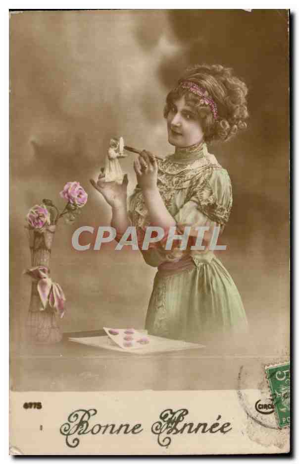 Jeune femme peignant une statuette — Bonne Année — CIRCLO n°4775