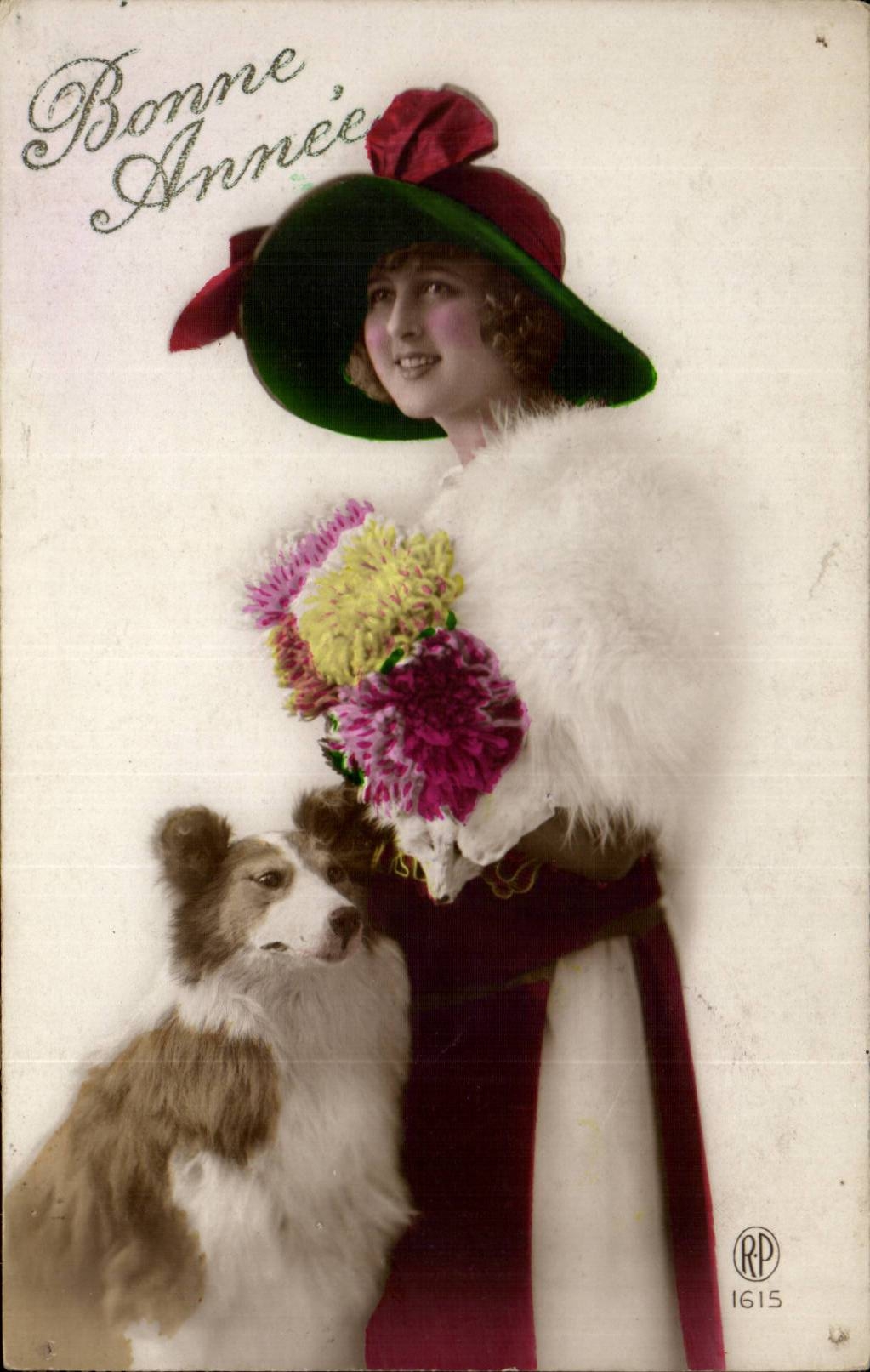Frau und Hund — Neujahrsgruß — RP 1615