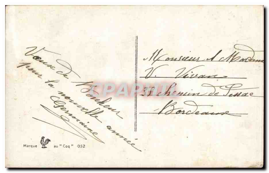 Jeune femme en fourrure — Bonnes Vœux — Marque au Coq 052 — Achterkant