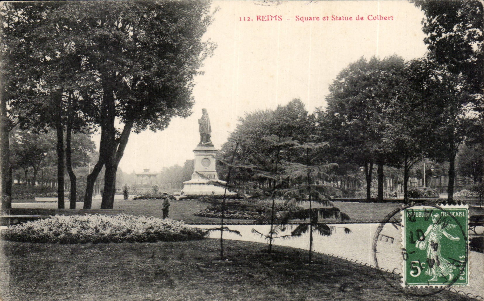 Reims CPA Square et statue de Colbert