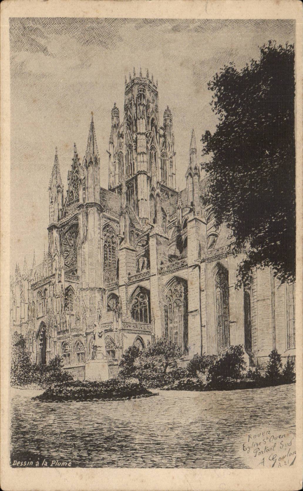 Rouen CPA Eglise St ouen Portail sud