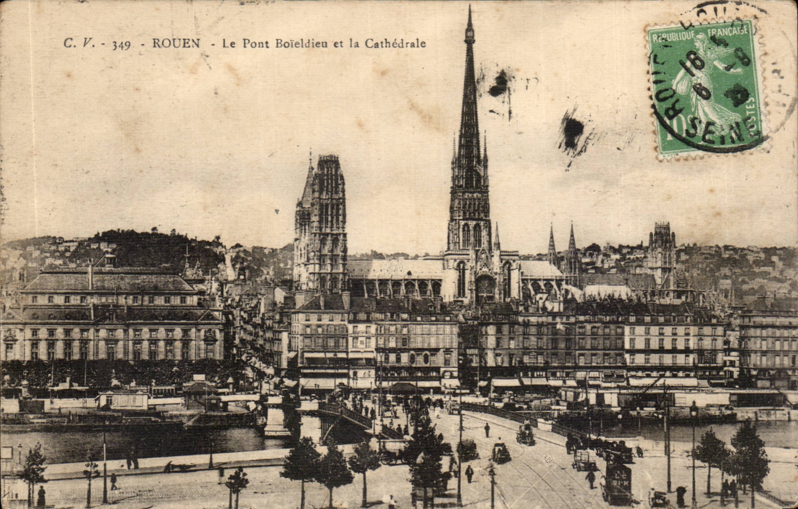 Rouen CPA Le pont Boieldieu et la cathedrale