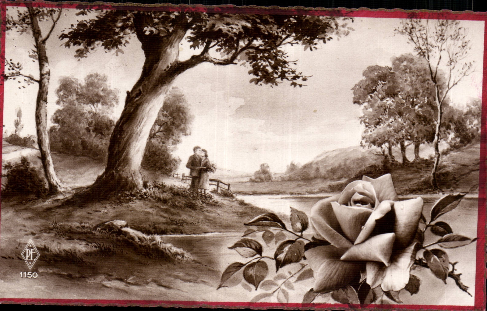 CPA Fantaisie Paysage Rose