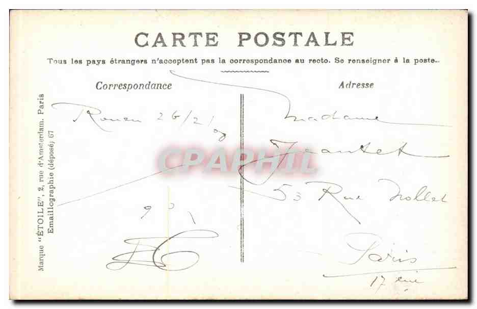 Rouen CPA Vue generale prise de Bonsecours — Verso